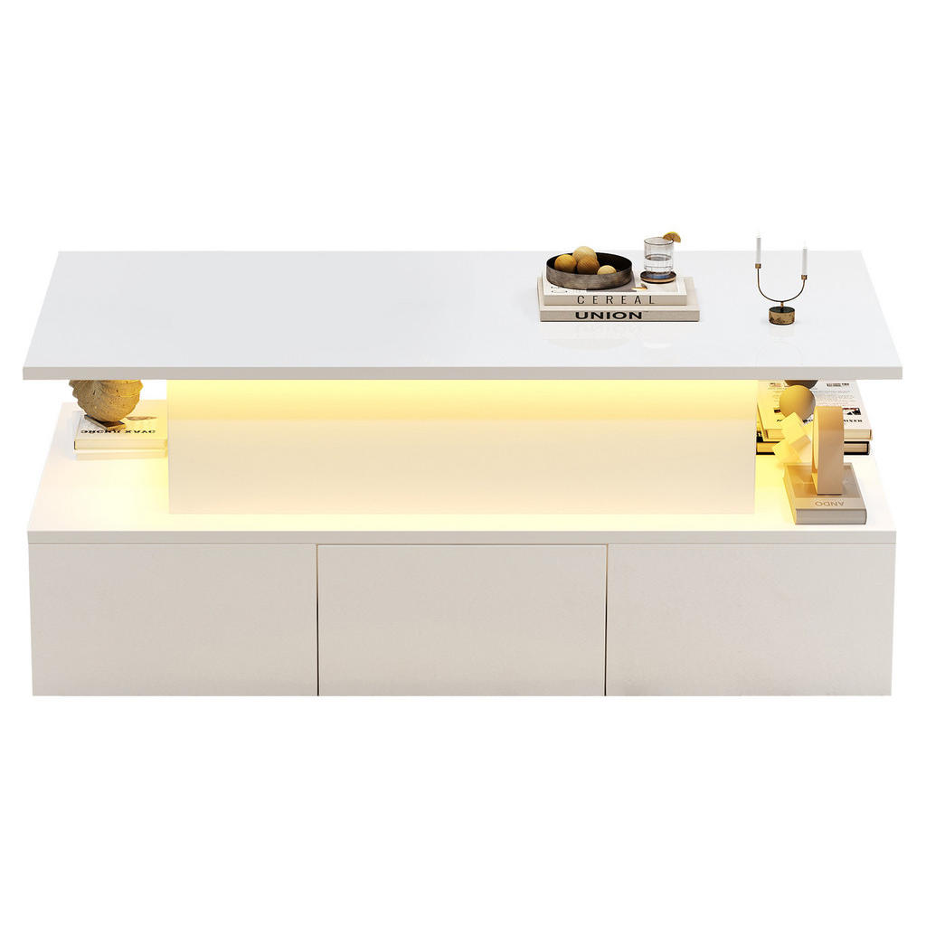 Modfu KONFERENČNÍ stolek z MDF 100x50x40 cm bílý s LED osvětlením, USB portem a výklopnou deskou