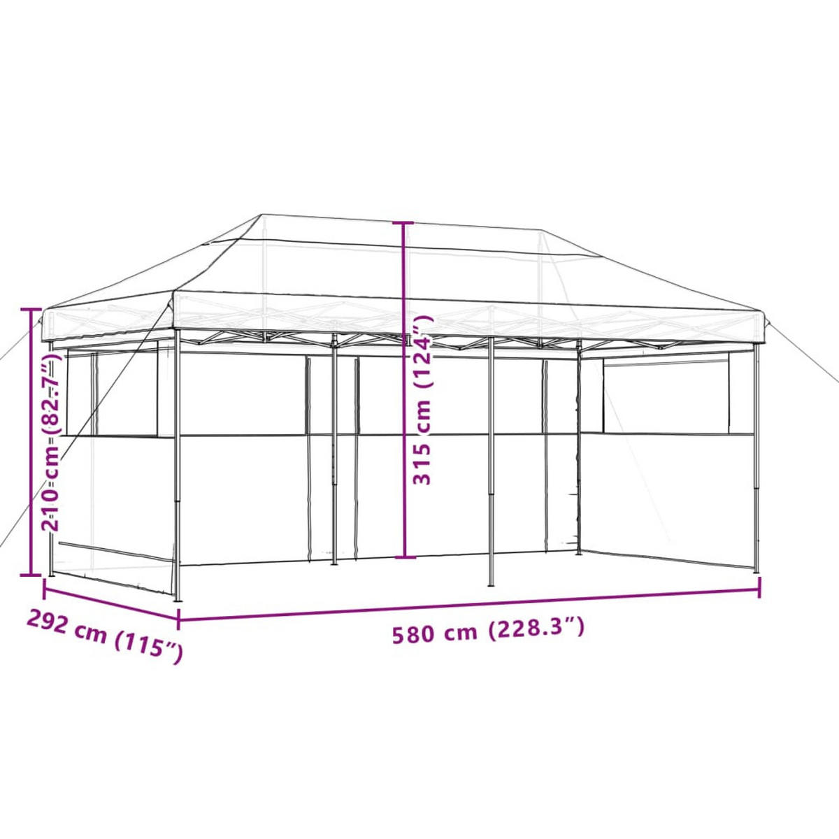 PARTYZELT Faltbar Pop-Up Mit 3 Seitenteilen Taupe - Schwarz, Textil (292/315/580cm) - vidaXL
