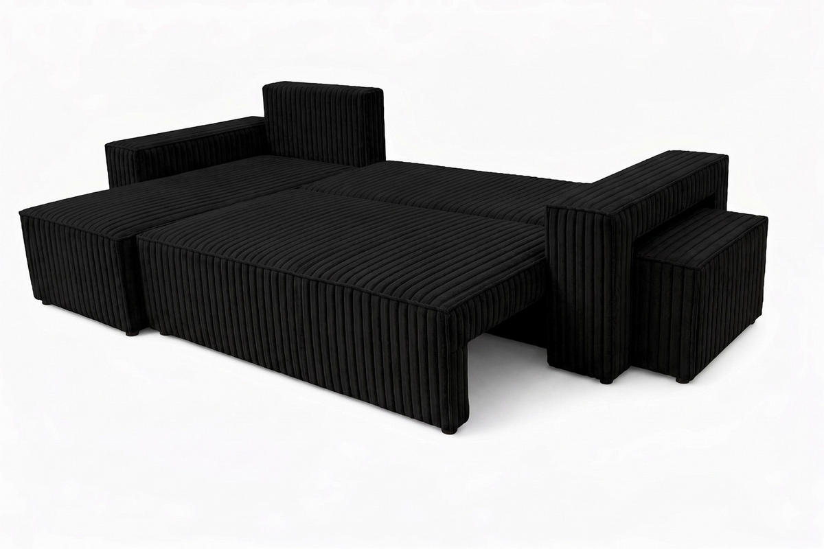 ECKSOFA Mit Schlaffunktion Und Pouf, Cordstoff Tilia, Schwarz, Links, Best L Mit Pouf - Schwarz, Holz (244/145cm) - Kaiser Möbel