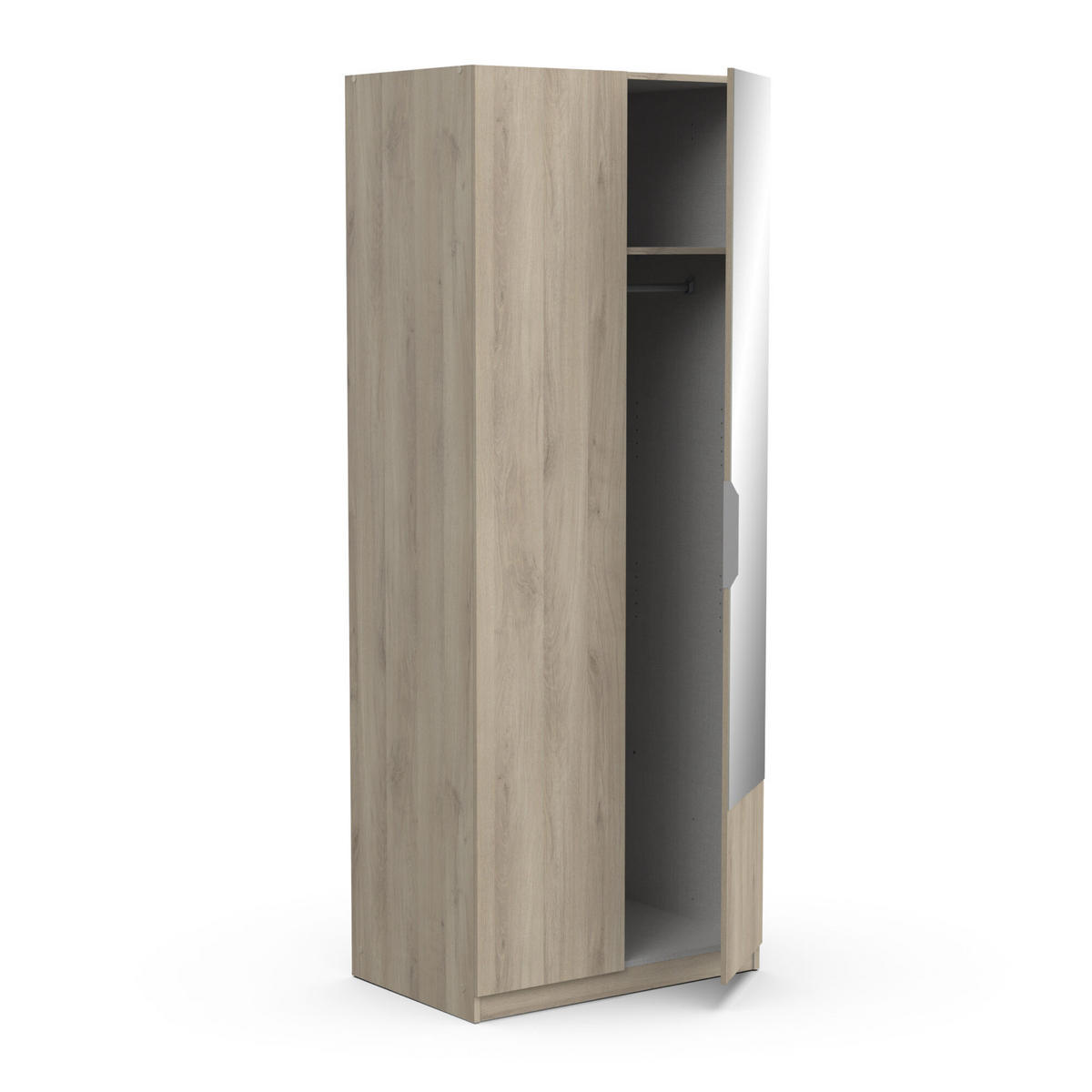 KLEIDERSCHRANK, 2 Türen mit Spiegel - GHOST - Eiche - 79,4 x 51,1 x 203 cm - Beige, Holz (51.1/203/79.4cm) - Demeyere
