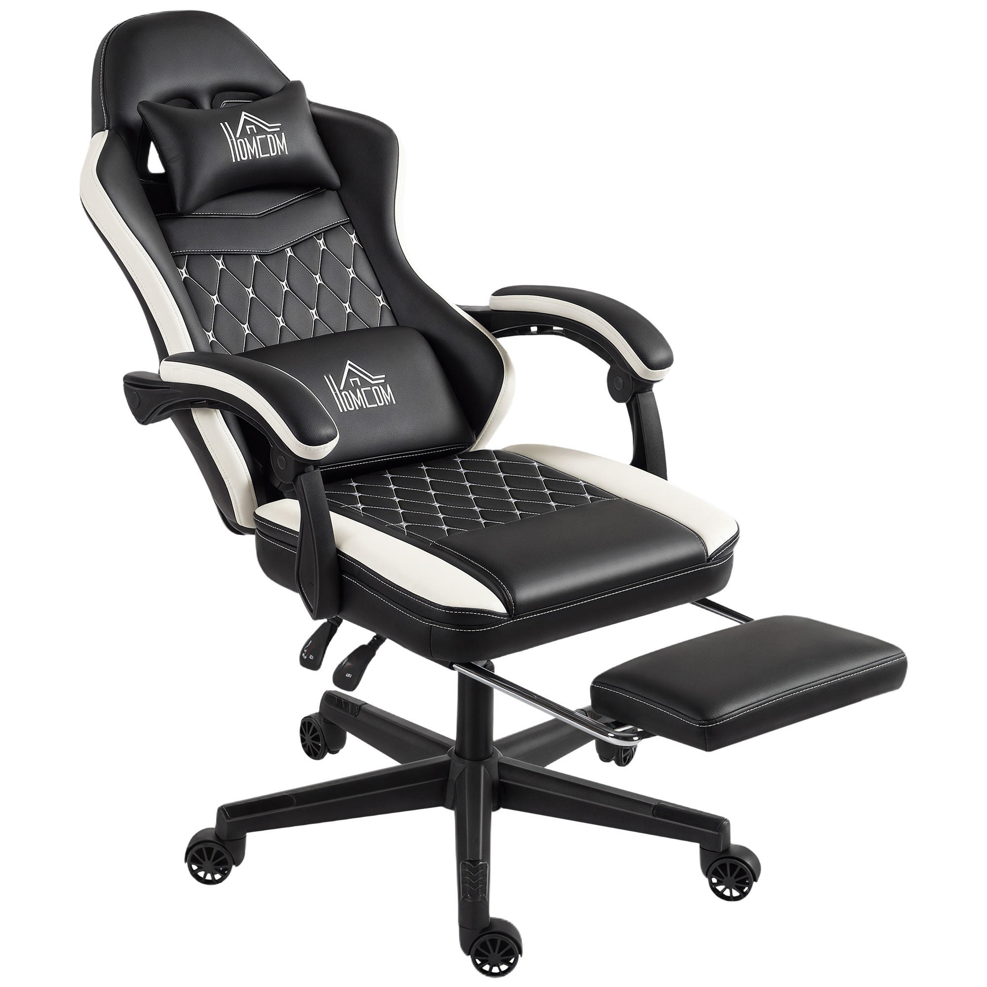 GAMING-STUHL Ergonomisch mit Lendenwirbelstütze, Fußstütze Grün - Schwarz, Kunststoff (64/128/65cm) - HOMCOM