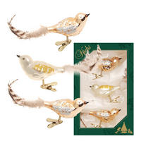 CHRISTBAUMSCHMUCK Waldvögel Ivory Goldfarbig 9cm (Glas / 3 Stk.) - Goldfarben, Glas (4/4/9cm) - Krebs Glas Lauscha