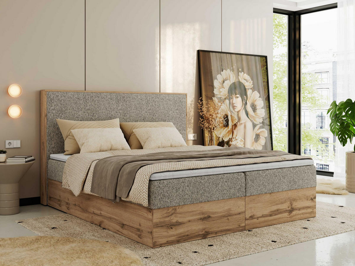 BOXBETT WOOD CLASSIC 180/200 - Dunkelbeige Strukture - H4 - Cappuccino, Textil (180/200cm) - MKS