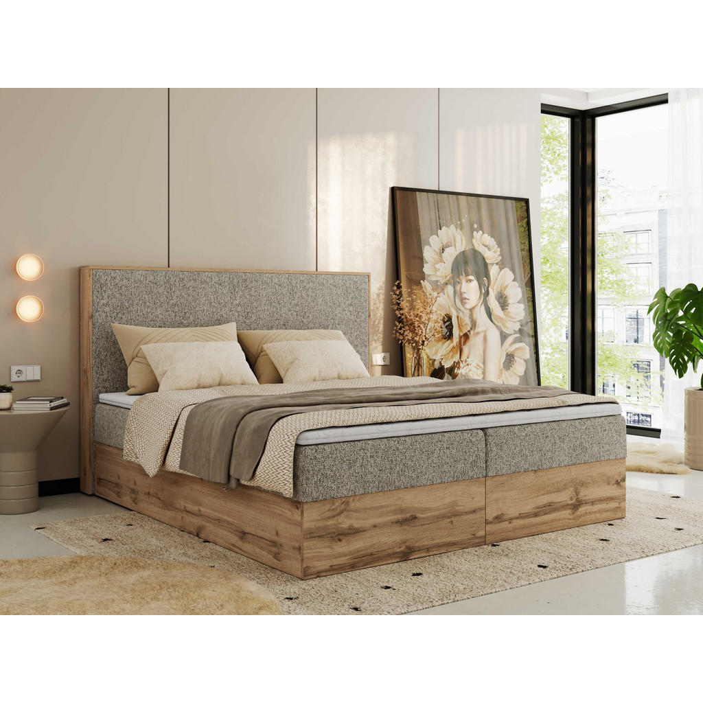 Thumbnail - MKS Boxbett, Cappuccino, Textil, 2-Sitzer, H4, Rechteckig, 140x200 cm, Oeko-Tex®, Schlafzimmer, Betten, Boxspringbetten