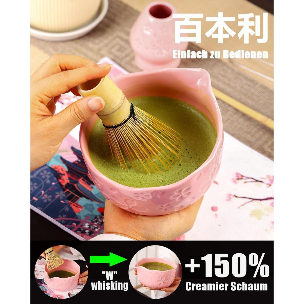 MATCHA Set 7-teilig Rosa Keramik Bambus - Rosa, Keramik (15/10/15cm)