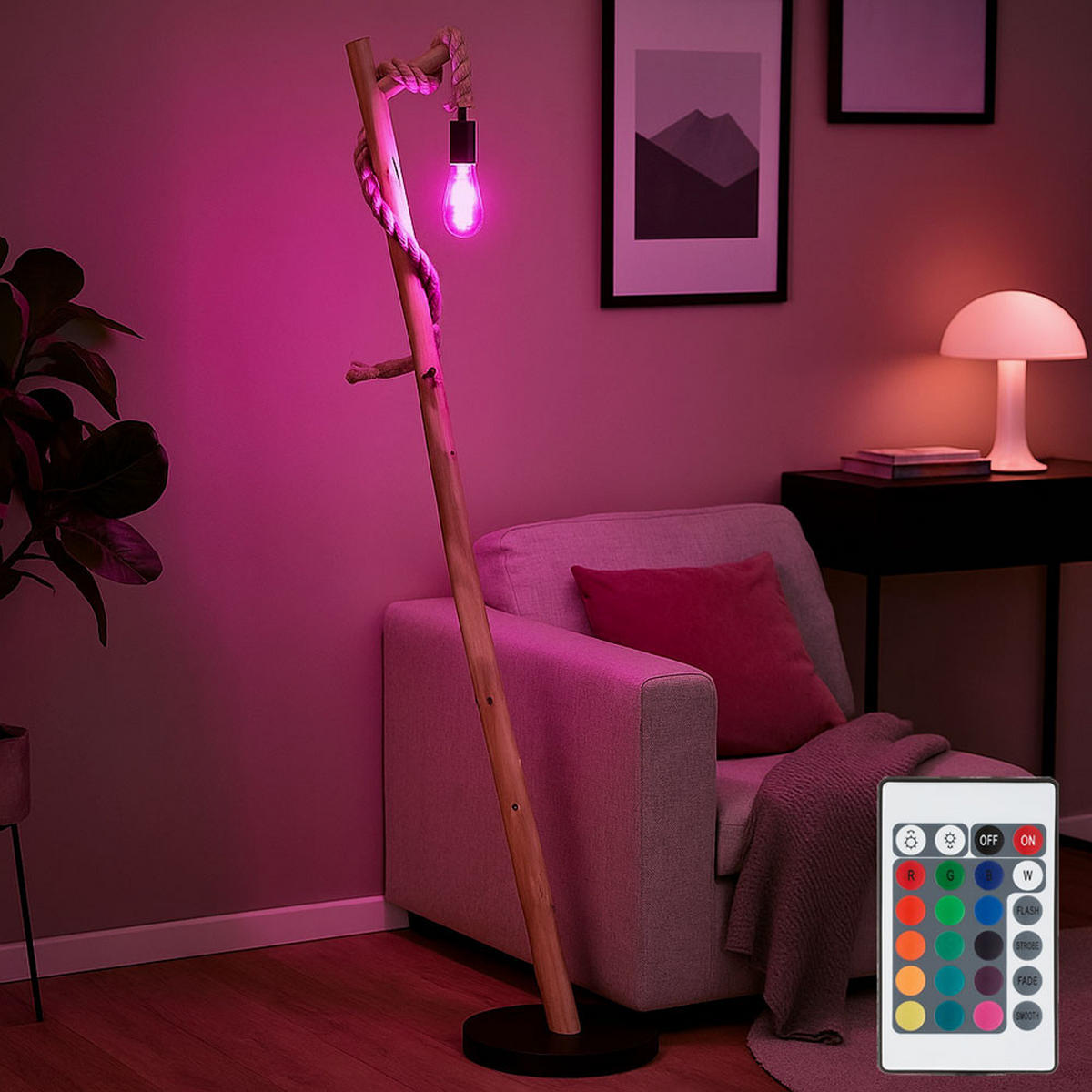 LED STEHLEUCHTE Holz Braun Metall - Braun, Holz (42.5/30/150cm) - Globo Lighting