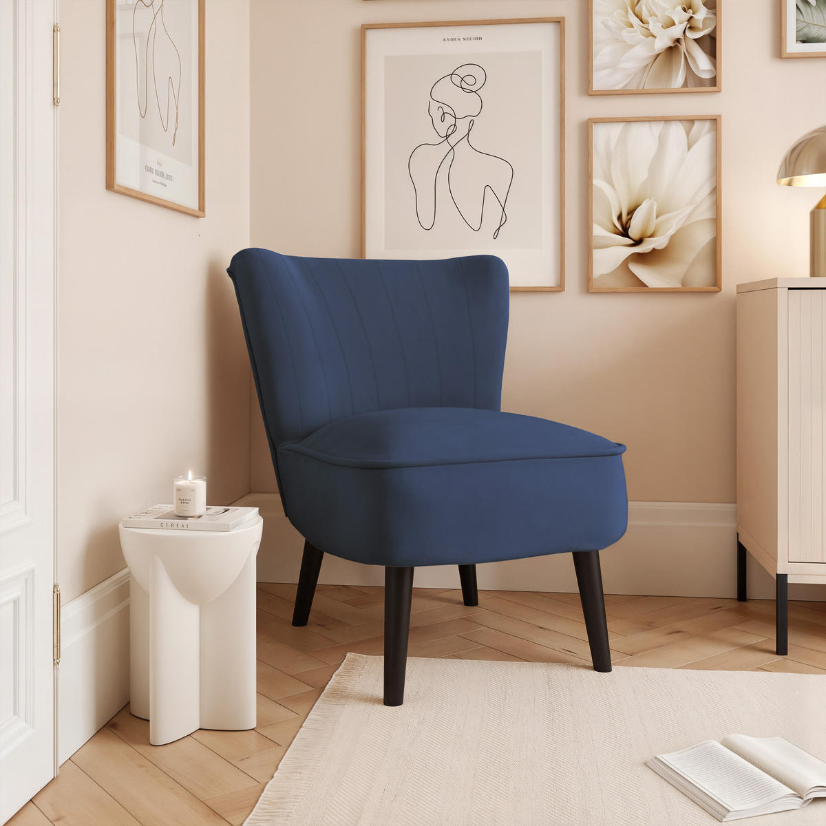 SESSEL DANTE 67/76/76 cm, Samtstoff Marineblau - Schwarz/Dunkelblau, Holz/Textil (67/76/76cm) - Idohome