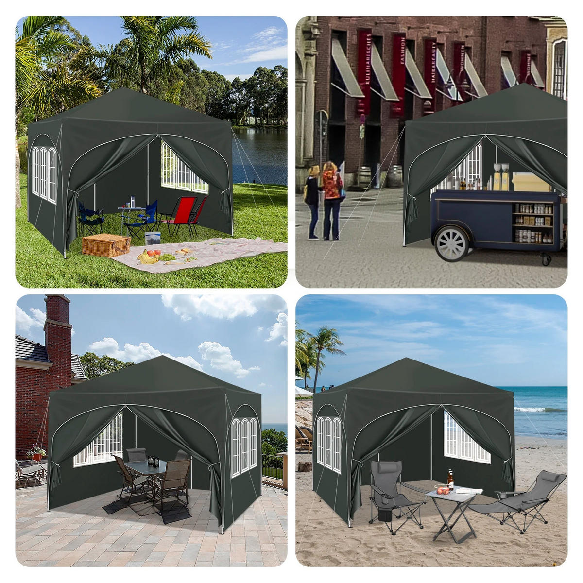 PAVILLON 3x3 m Grau mit 4 Seitenwänden - Grau, Textil/Metall (300/300cm) - Kaket
