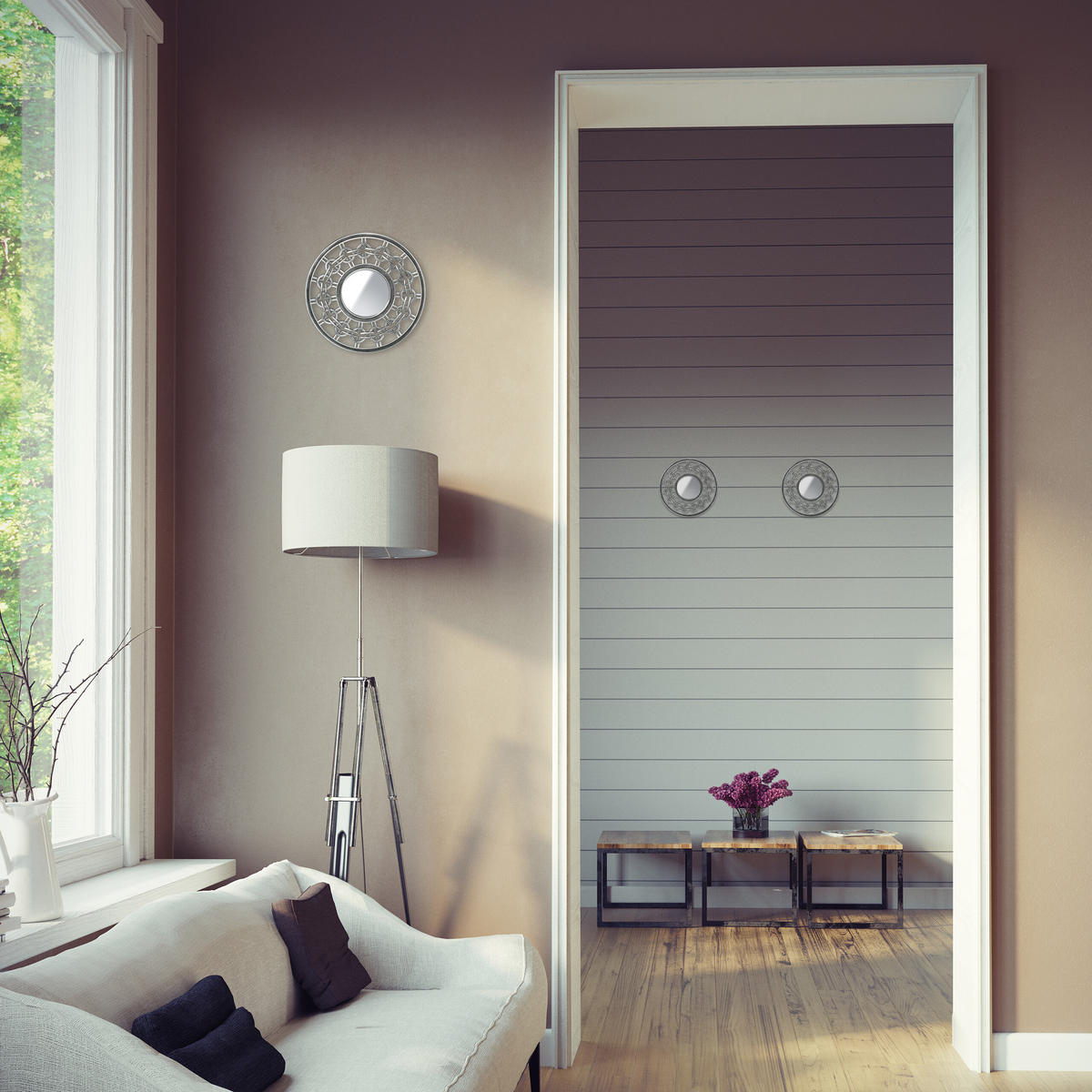 3XZRKADLÁ - strieborná, plast/sklo (25/25/1.5cm) - Relaxdays