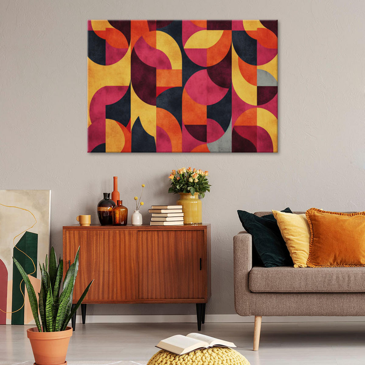 LEINWANDBILD Buntes Retro-Mosaik - Lila, Textil (90/60cm) - Feeby