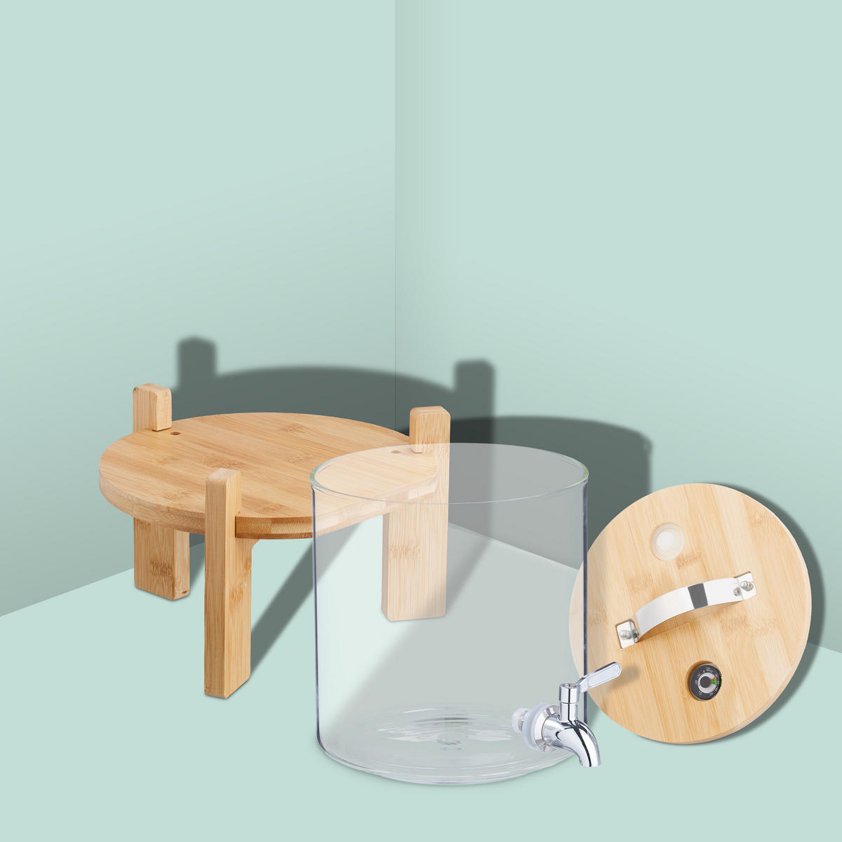 GETRÄNKESPENDER - Multicolor, Glas/Holz (5L) - Relaxdays