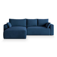 ECKSOFA FORIL Blau Velours-Stoff mit Schlaffunktion - Blau, Holz (265/178cm) - MASSENO