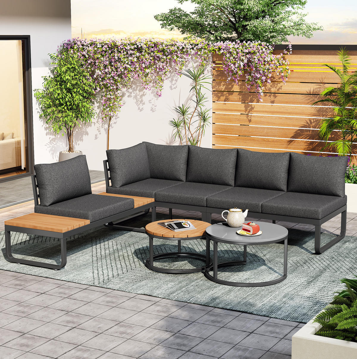 LOUNGEGARNITUR Grau aus Eisen mit verstellbaren Füßen 5er Set - Grau, Metall - OKMYHOME