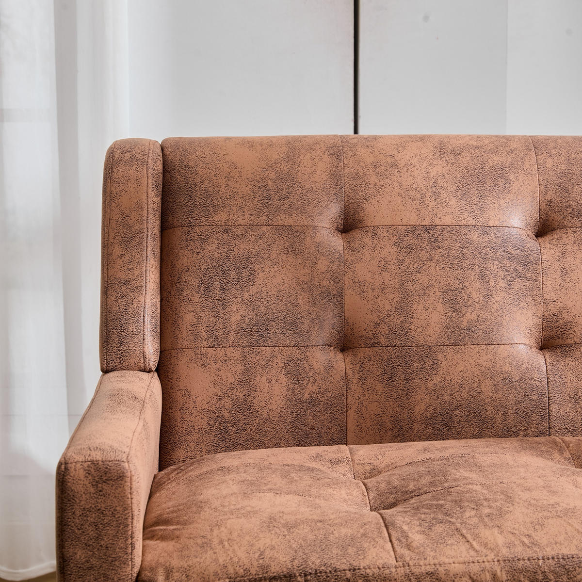 2-SITZER SOFA Leinen Coffee mit Tufting - Braun, Holz/Holzwerkstoff (119/88/75cm) - WISHDOR