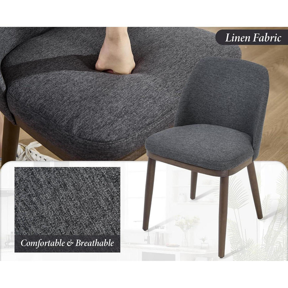 ESSZIMMERSTUHL 4er Set Leinen Holzbeine Grau - Grau, Textil (47/78/51cm)