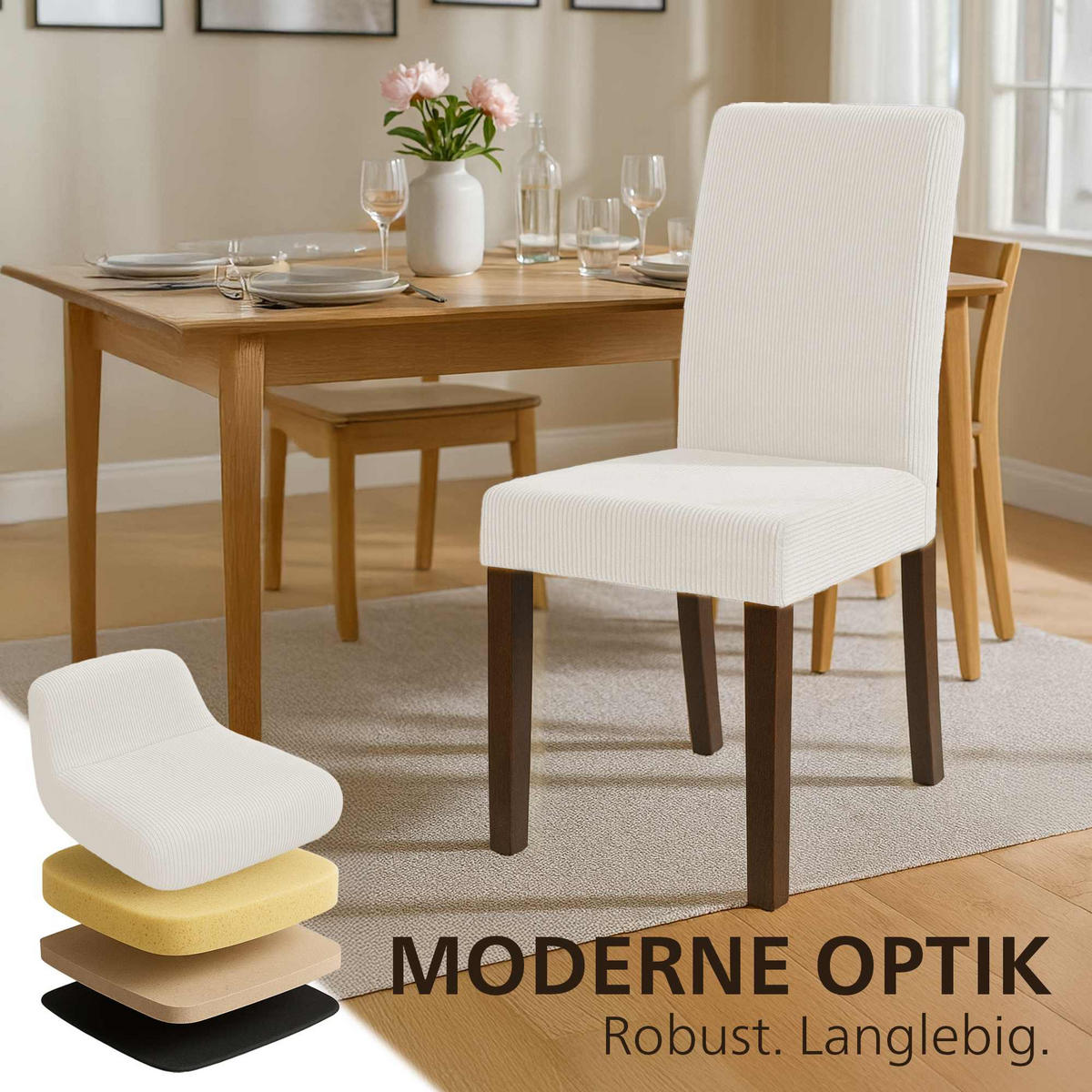 ESSZIMMERSTUHL Cord Creme - Creme, Holz/Textil (41/91/47cm) - CLP
