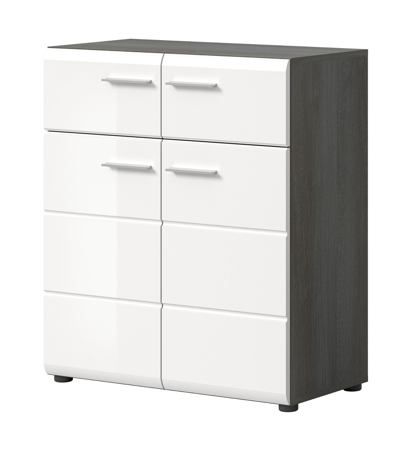 SCHUHSCHRANK weiß Hochglanz, grau 80 cm, Schuhkommode mit viel Stauraum - Weiß Hochglanz/Silberfarben, Holzwerkstoff/Kunststoff (80/90/37cm) - Inn.Furn