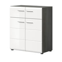 SCHUHSCHRANK weiß Hochglanz, grau 80 cm, Schuhkommode mit viel Stauraum - Weiß Hochglanz/Silberfarben, Holzwerkstoff/Kunststoff (80/90/37cm) - Inn.Furn