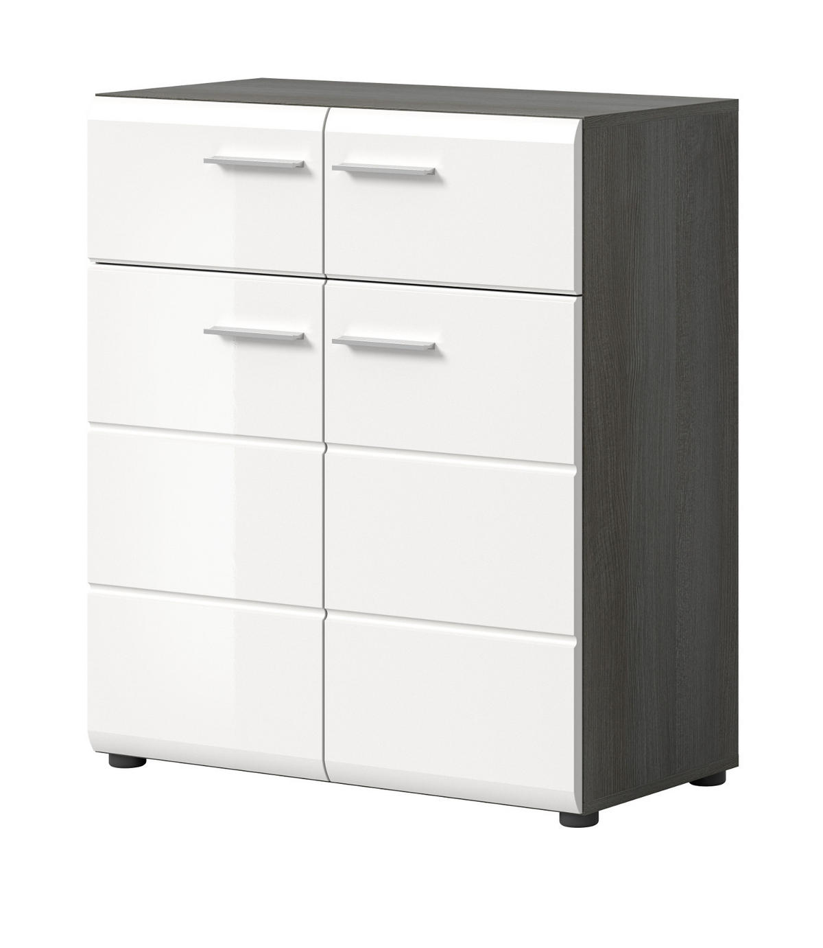 SCHUHSCHRANK weiß Hochglanz, grau 80 cm, Schuhkommode mit viel Stauraum - Weiß Hochglanz/Silberfarben, Holzwerkstoff/Kunststoff (80/90/37cm) - Inn.Furn