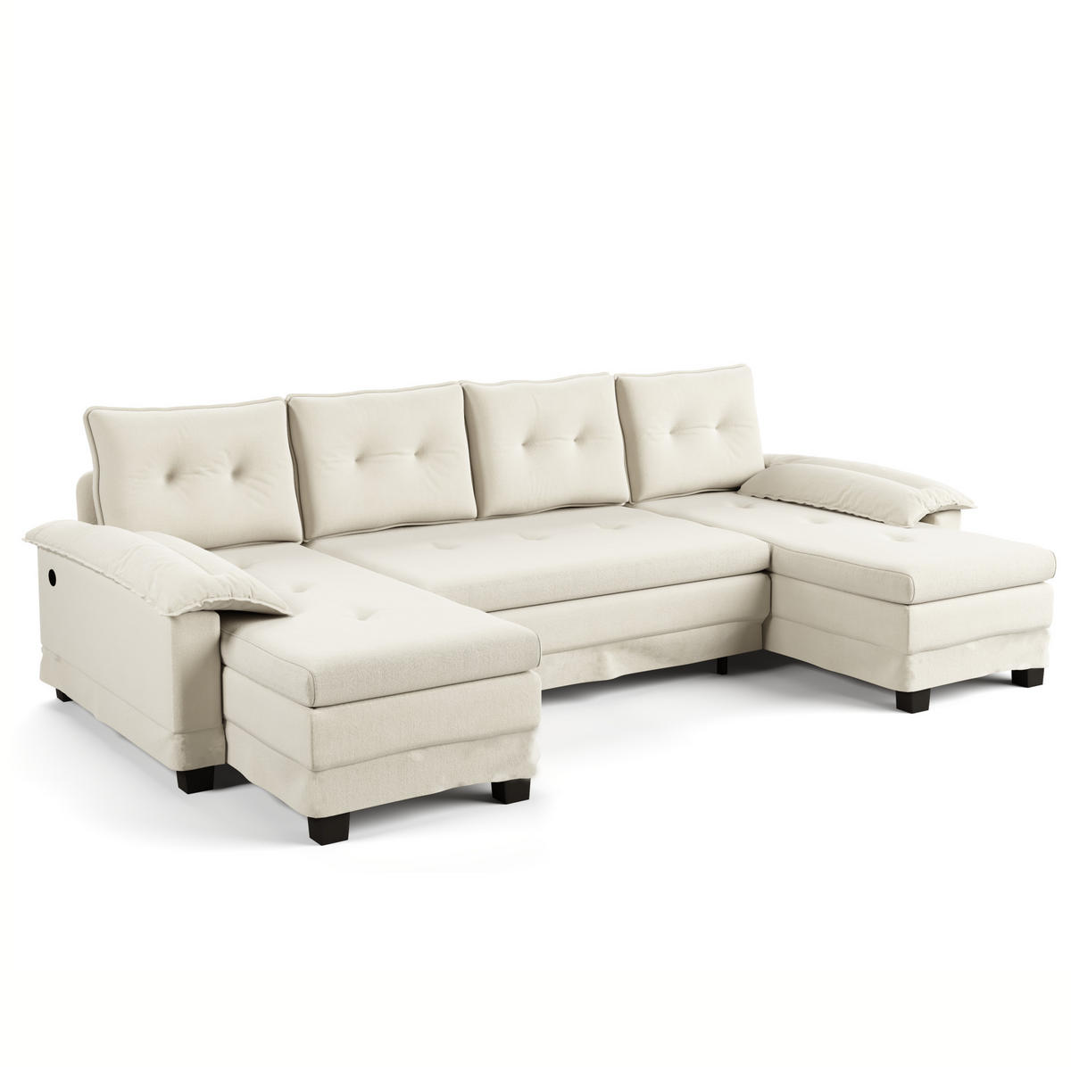 SOFA-BETT U-Form mit USB und Schlaffunktion 278 cm Chenille Beige - Beige, Textil (127/87/278cm) - Meubliv