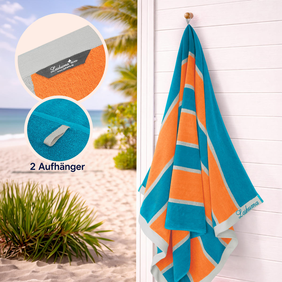 STRANDTUCH Surf 90x180 cm - Blau/Orange, Naturmaterialien (90/180cm) - Lashuma