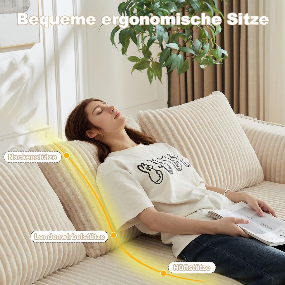 2-SITZER SOFA Cord Minimalistisch & Modular - Beige, Textil (185/72.5/101cm) - Urban Meuble