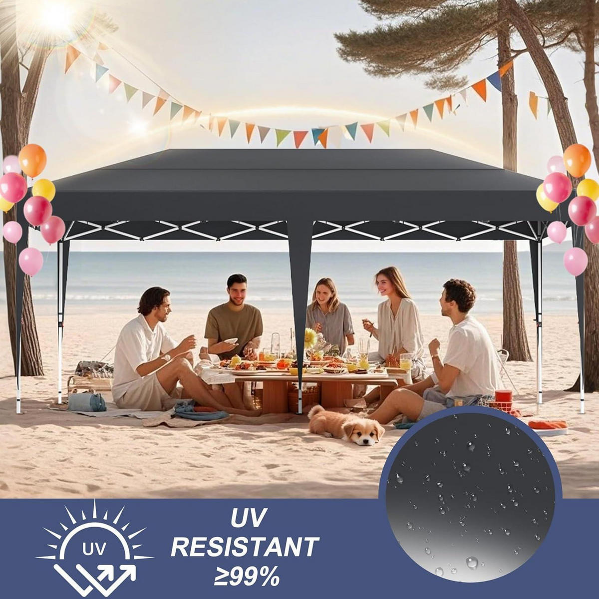 FALTPAVILLON 3x6m Wasserdicht Sonnenschutz Schwarz - Schwarz, Textil (300/265/600cm)