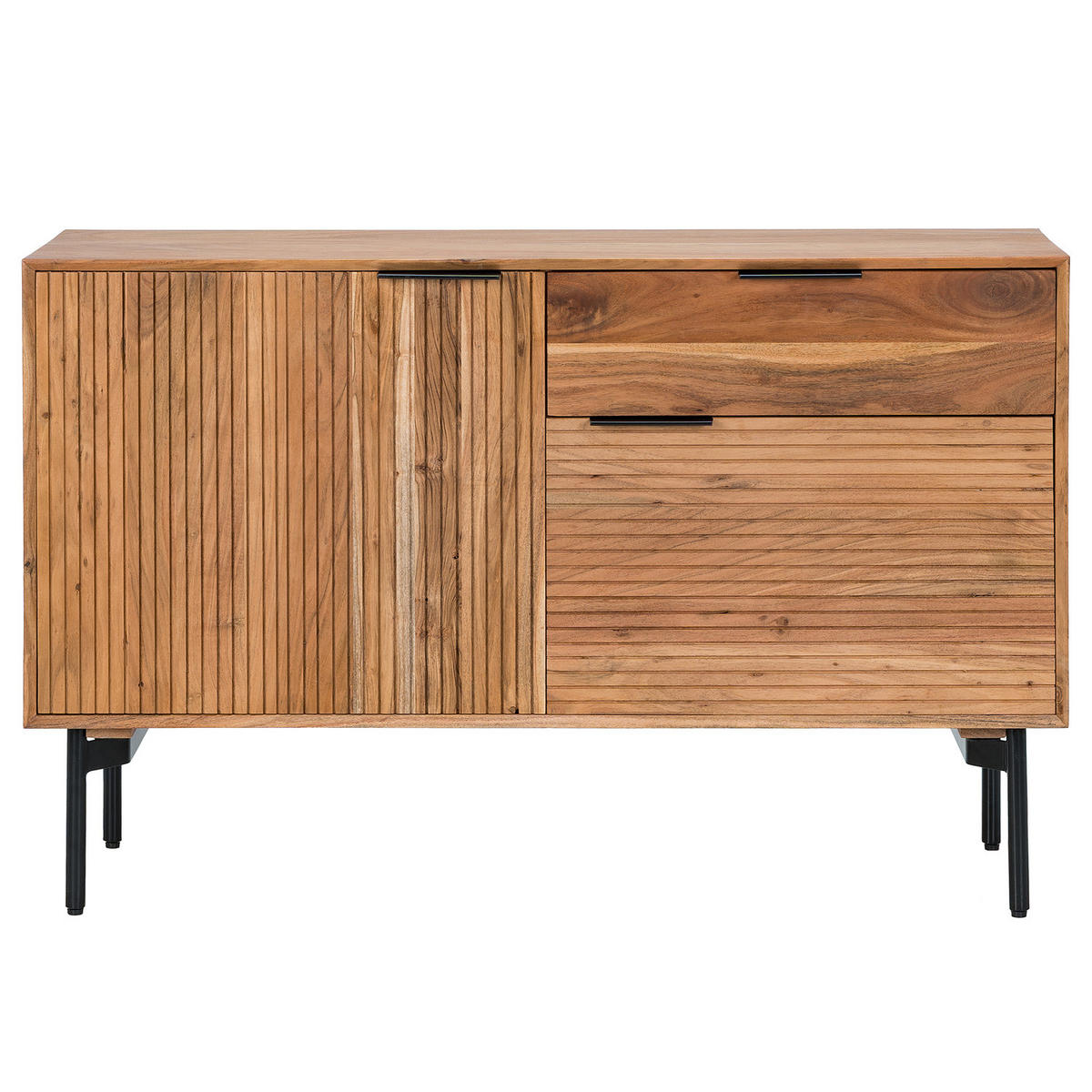 KOMMODE - Akazie massiv / Schwarz - Akaziefarben, Holz (130/82/42cm) - home24
