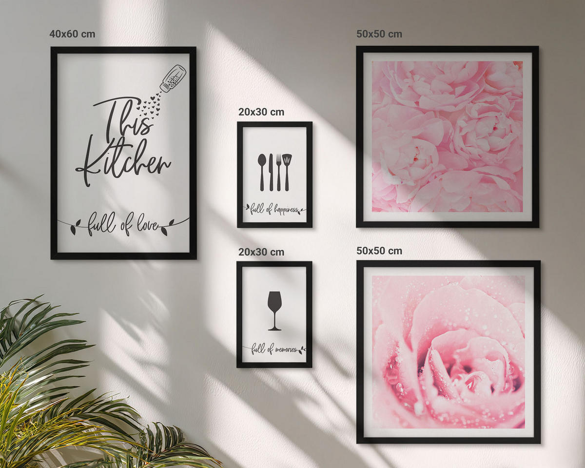 WANDBILDER 5er-Set - 50x50 cm & 20x30 cm & 40x60 cm Schwarzer Rahmen - Zen-Gemälde, Wassersteine, Buddha - Schwarz, Kunststoff (40/60cm) - ArtPrintCave