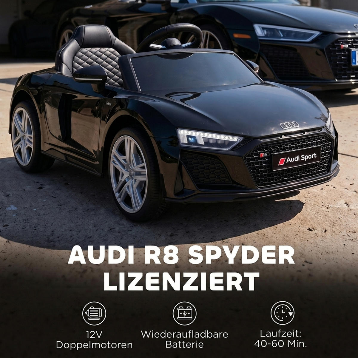 KINDER-ELEKTROAUTO Kunststoff Stahl Schwarz - Schwarz, Kunststoff (107/58/44cm) - AIYAPLAY