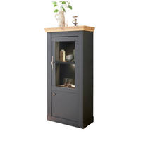 VITRINENSCHRANK grau, Eiche Wotan, Landhaus 72cm, Vitrine mit Soft-Close - Silberfarben/Eiche Wotan, Glas/Holzwerkstoff (72/146/38cm) - Furn.Design