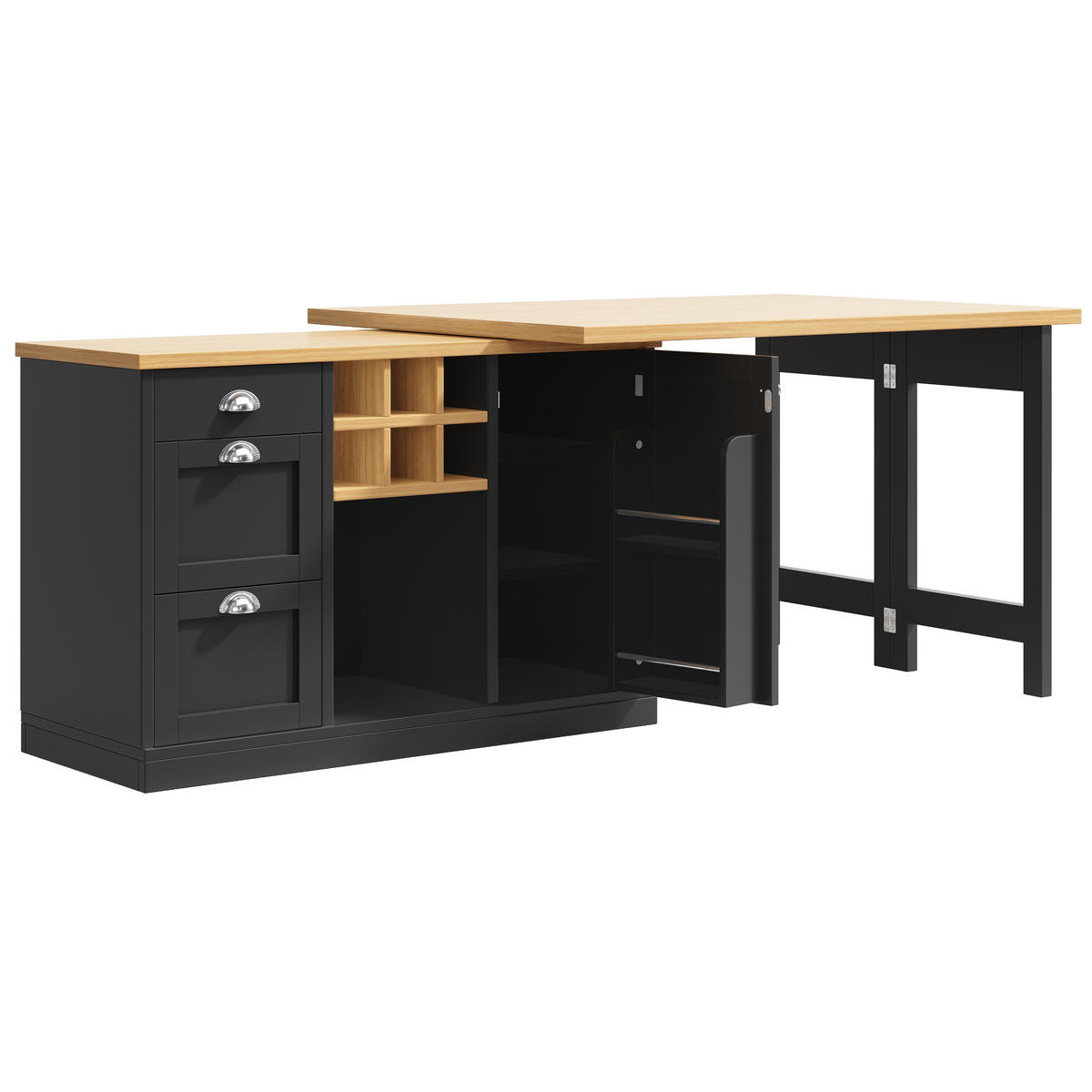 BARTISCH Ausziehbar Stauraum Weinregal Schublade Schwarz - Schwarz, Holzwerkstoff (120/74/40cm) - FLIEKS