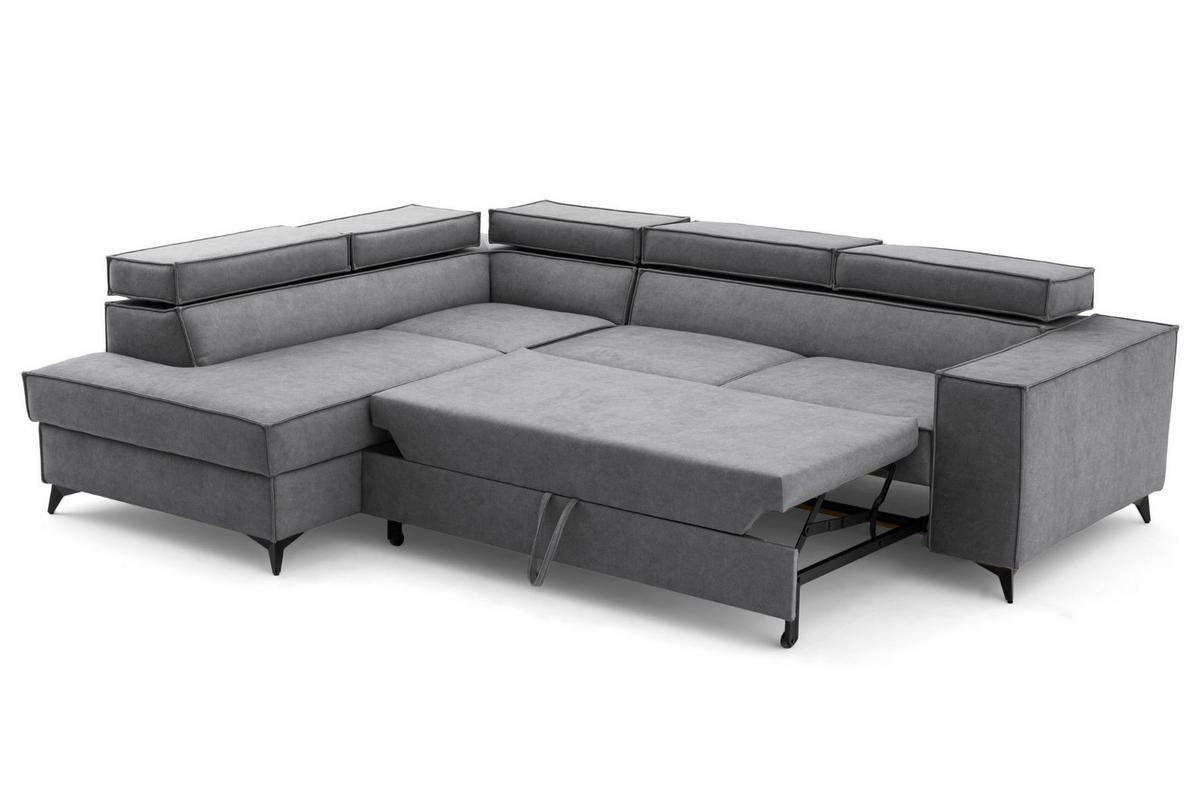 ECKSOFA PURE L Links mit Schlaffunktion 127x199 Velours Grau - Schwarz/Grau, Holz/Textil (281/204cm) - Muffo