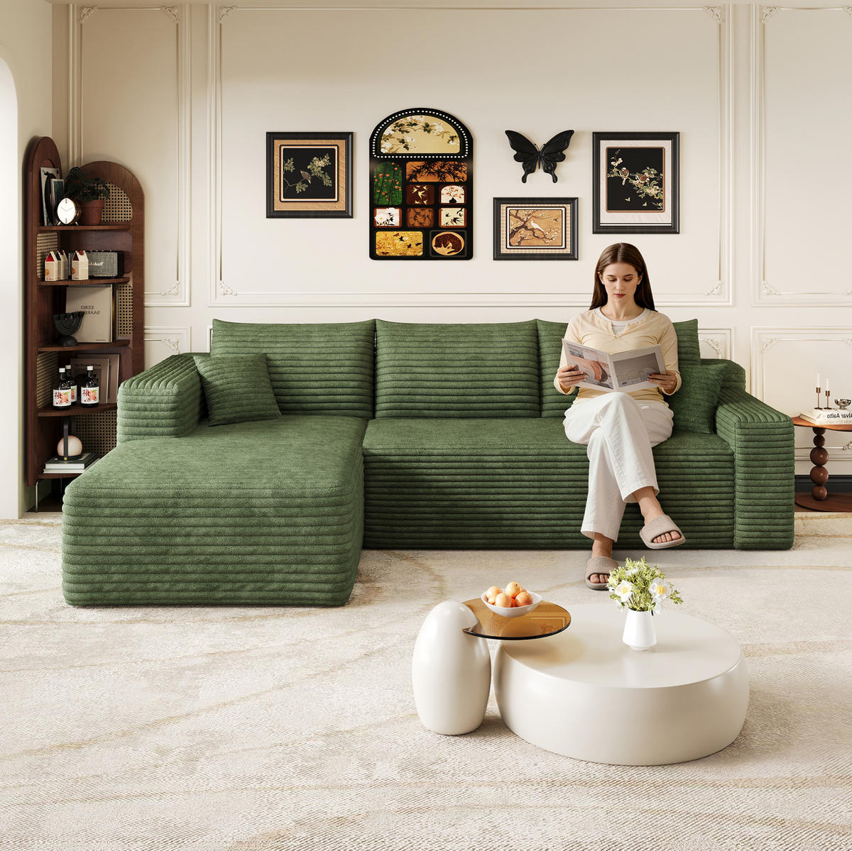 ECKSOFA 241/151/58 cm grün aus Stoff ohne Montage - Grün, Textil (151/241cm) - OKWISH