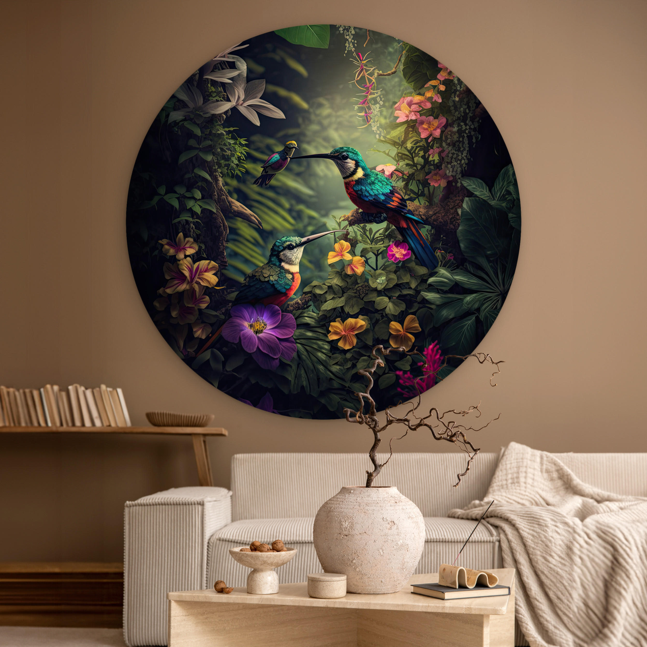 WANDBILD Blumen - Vogel - Dschungel - Pflanzen 140x140 cm - Petrol, Kunststoff (140/140cm) - MuchoWow