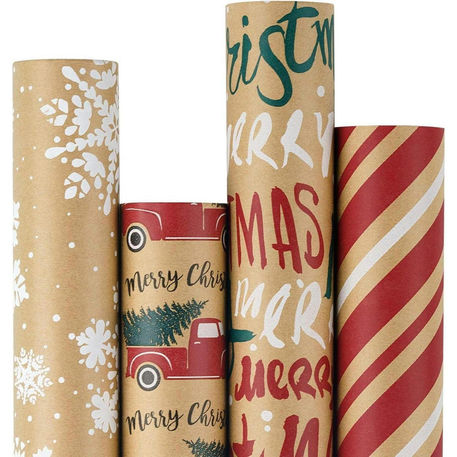 GESCHENKPAPIER 4 Rollen Kraftpapier Weihnachten 76 cm x 305 cm - Multicolor, Papier (4/76/15cm)