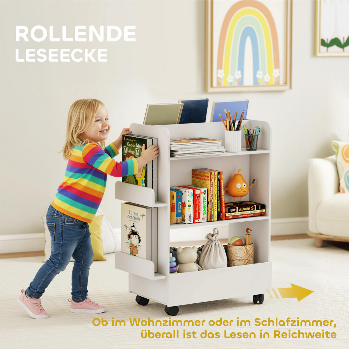KINDER-BÜCHERREGAL MDF Weiß - Weiß, Holzwerkstoff (32.5/86.5/66.5cm) - AIYAPLAY