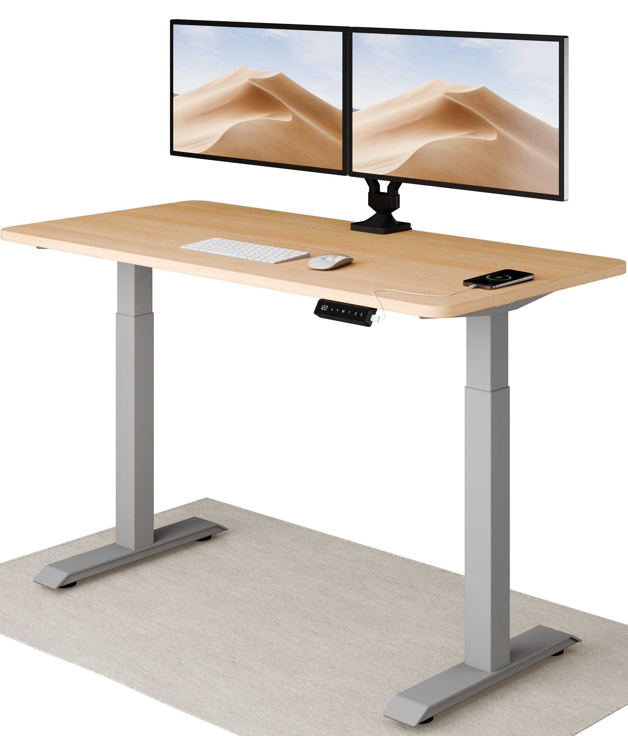 SCHREIBTISCH Elektrisch Höhenverstellbarer HomeOne 140x70cm Grau/Eiche mit Memory-Funktion, Anti-Kollisions Technologie - Eichefarben/Grau, Holzwerkstoff (70/140/72cm) - Desktronic