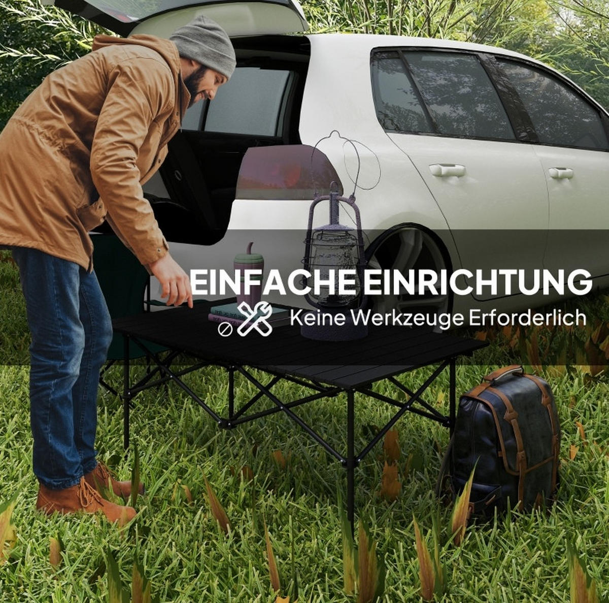 CAMPINGTISCH 95/55/50 cm klappbar mit rollbarer Tischplatte, X-Gestell aus Aluminium, Schwarz - Schwarz, Metall (95/55/50cm) - Redom