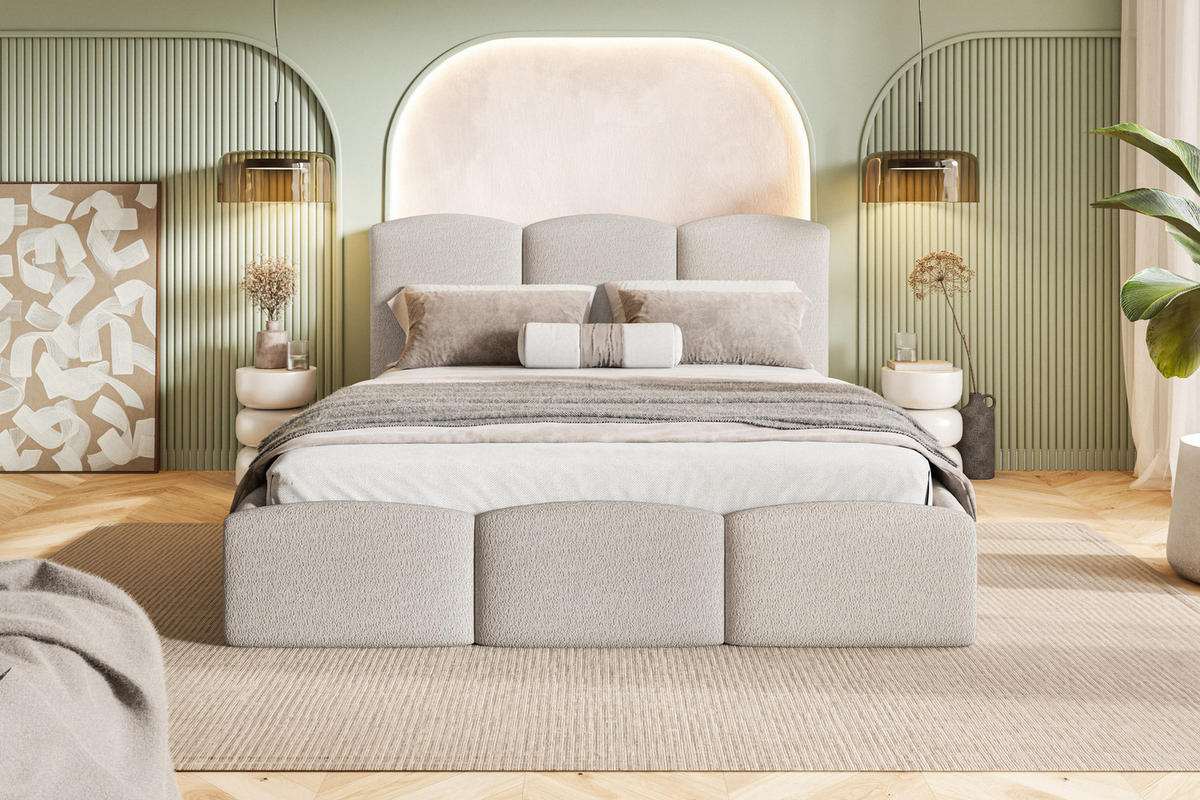 POLSTERBETT 180x200 Roma Slim mit Bettkasten, Lattenrost, Boucle Beige - Beige, Holz/Textil (180/200cm) - Emporius