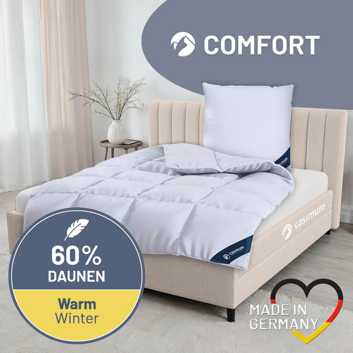 DAUNENDECKE 155x220 Warm, COMFORT Winterdecke 60% Daune - Weiß, Textil (155/220cm) - casimum
