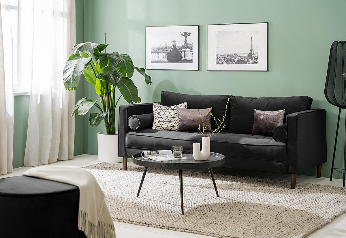 3-SITZER SOFA - Samt - Schwarz, Textil (191/80/86cm) - home24