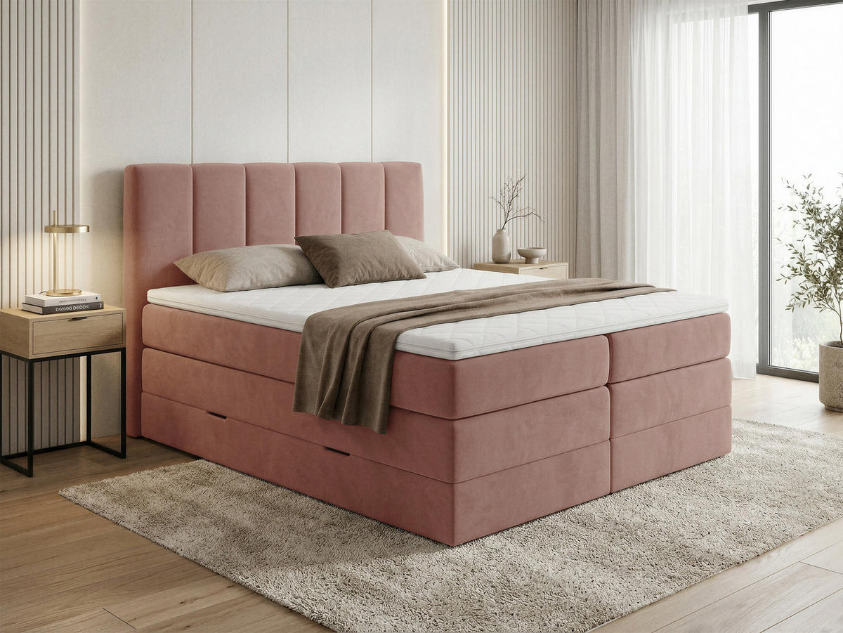 BOXSPRINGBETT Star Max - 160x200 - pink (Kronos 29, Velours) - Pink/Schwarz, Holz/Holzwerkstoff (160/200cm) - Sofnet