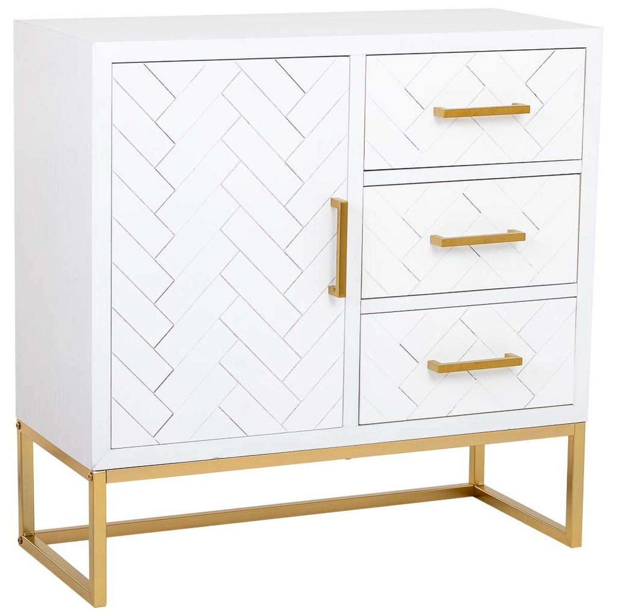 KOMMODE mit 1 tür und 3 schubladen aus holz und metall 80x34x80 cm - Weiß, Holz (80/80/34cm) - Wanderlust