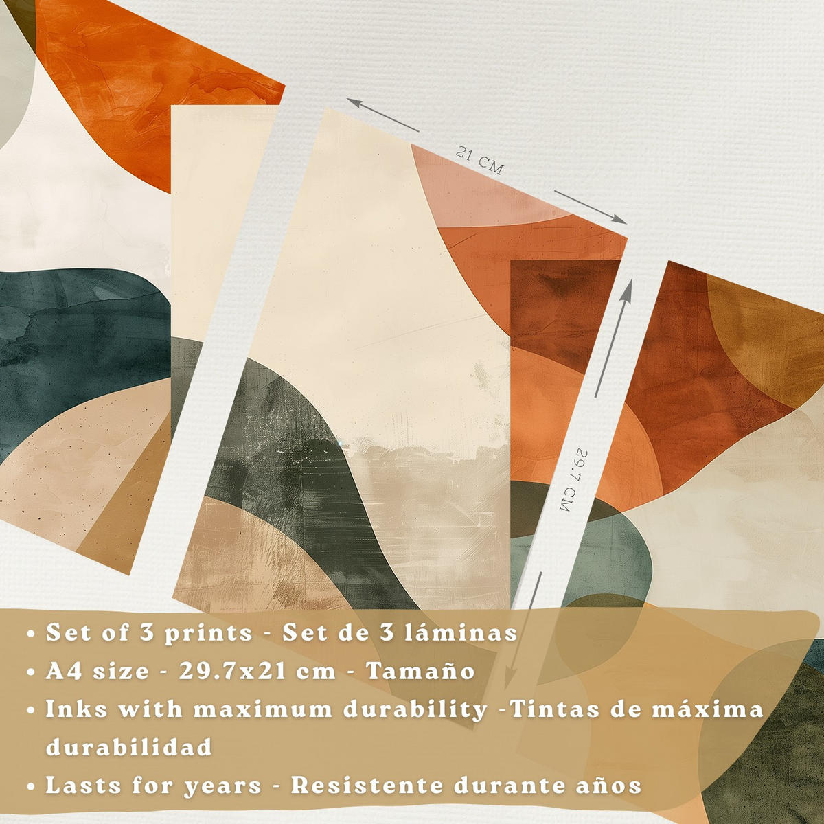 POSTER Set of 3 Abstract Shape Wall Art Prints Modern Brown Green Orange Decor for Living Room Bedroom Kitchen Bathroom Weißer Rahmen A4 - Weiß, Papier (29.7/1/21cm) - Nacnic
