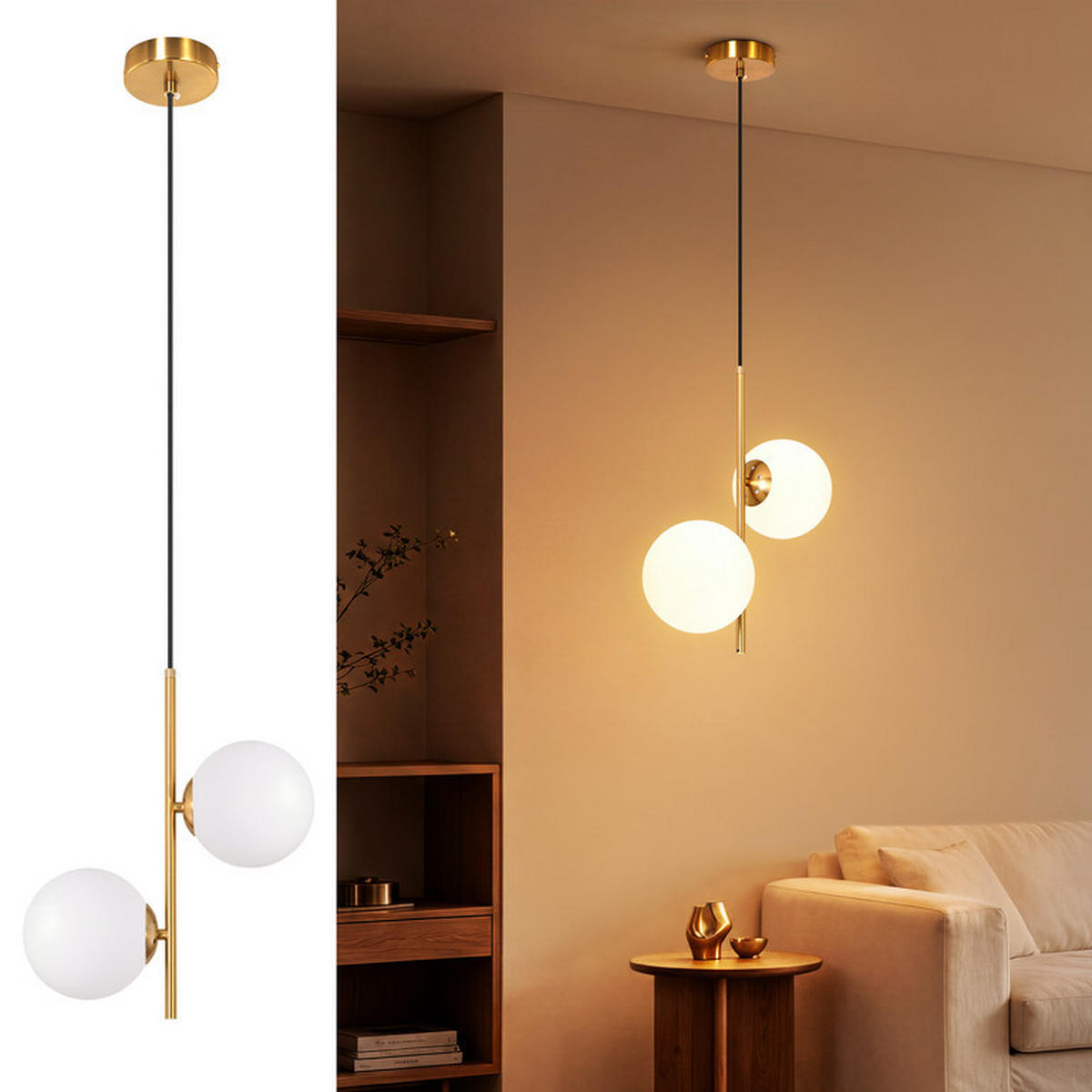 PENDELLEUCHTE Floyd II 34.5x34.5x150cm - Goldfarben, Metall (34.5/34.5/150cm) - Nettlife