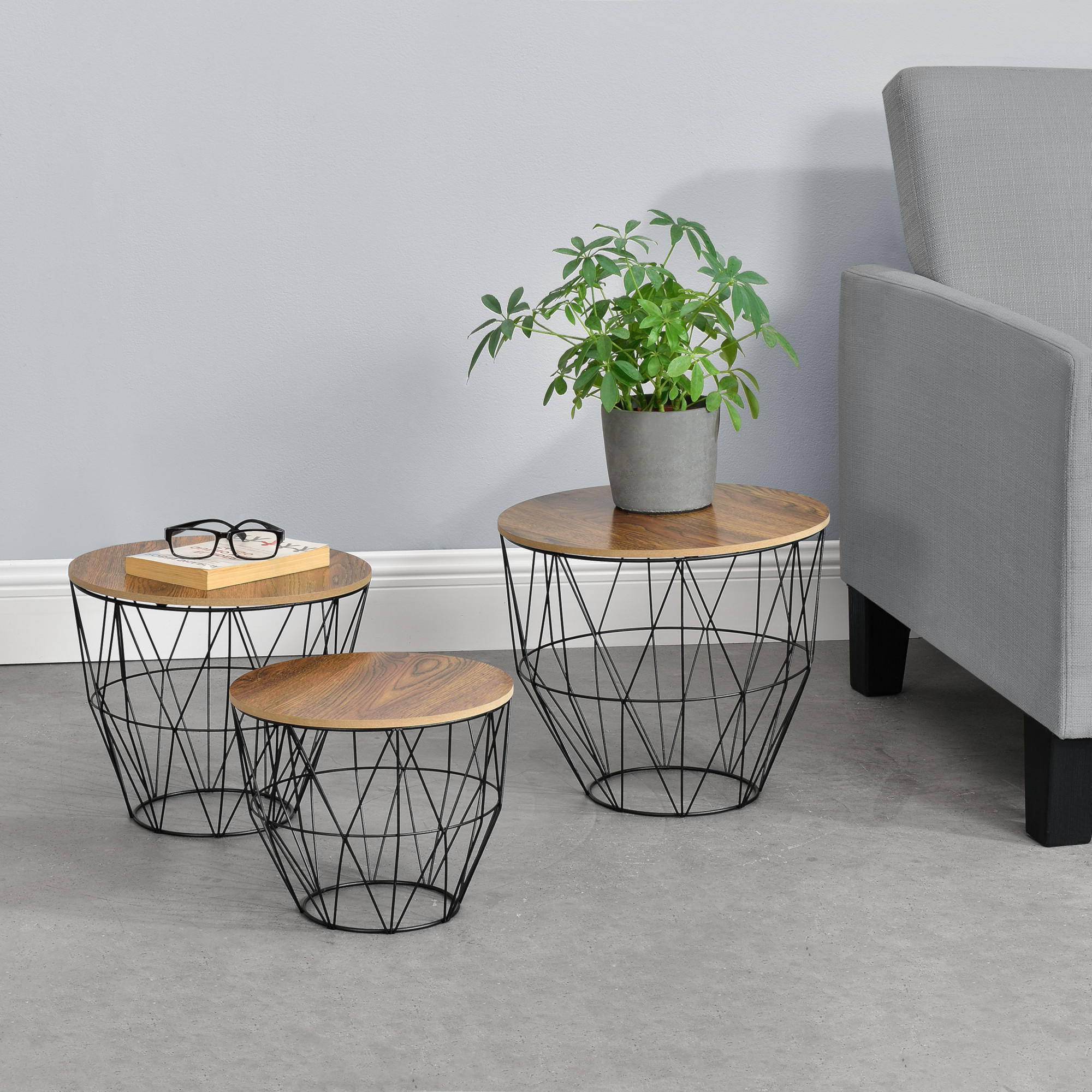 Thumbnail - [en.casa] Beistelltisch, Alteiche, Metall, 30x25x30 cm, Wohnzimmer, Wohnzimmertische, Beistelltische