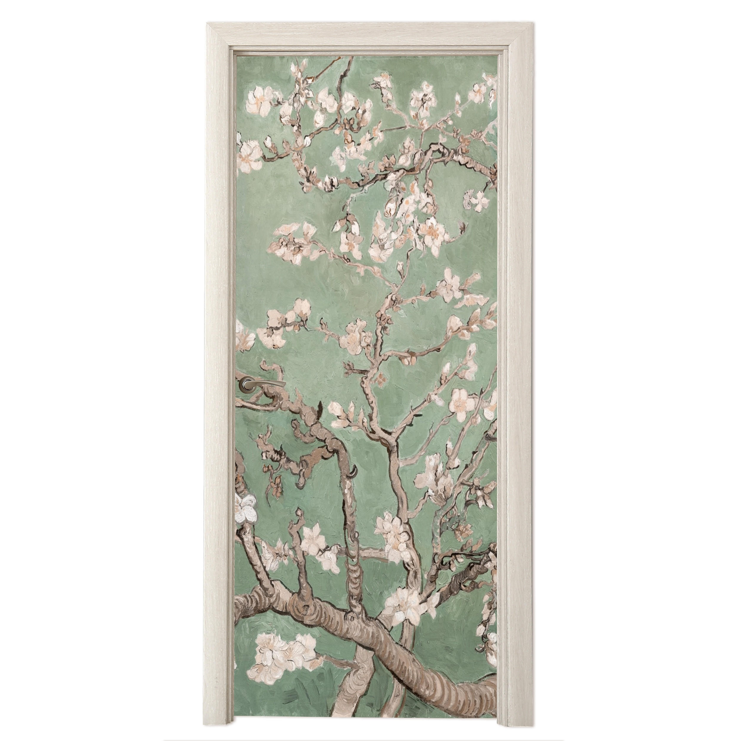 TÜRAUFKLEBER Mandelblüte - Kunst - Van Gogh - Grün 90x215 cm - Türtapete - Salbeigrün, Kunststoff (90/0.1cm) - MuchoWow