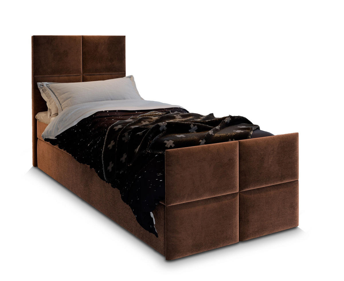 BOXBETT ARIEL 100 100x200 cm mit Matratze und Topper - Braun - Braun, Holz (100/200cm) - MASSENO