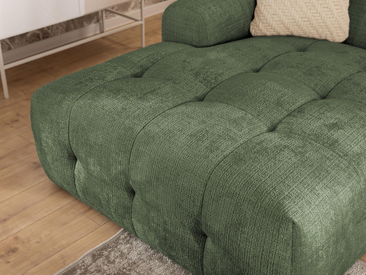 ECKSOFA Kozy im Bumpy-Design mit fester Rückenlehne aus weichem Grün Chenille-Stoff - Ottomane links - Schwarz/Grün, Holz/Kunststoff (161/234cm) - S-Style Möbel